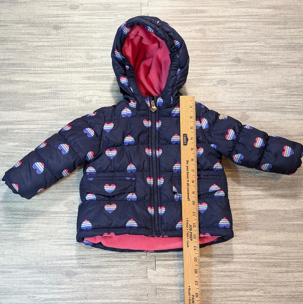 Kids OshKosh B'Gosh‎ Girl's Puffer Warm Winter Coat Navy With Hearts 12 Months